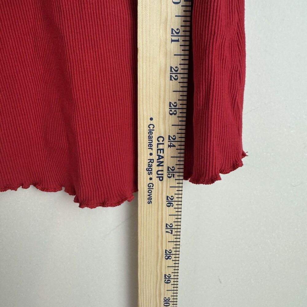 French Laundry Lace Trim Tank Top Size S Red Ribbed V Neck Fitted Y2K Lettuce Tr - Picture 6 of 8